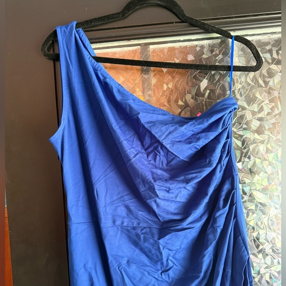 Cobalt Blue One Shoulder Side Slit Maxi Long Fitted Date Night Women’s Dress NWT - Picture 2 of 6